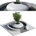 Park Landscape Featuring Circular Planter With Bamboo Plant And Gray Gravel Square Platform