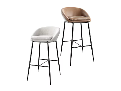 Modern Bar Stools With White And Brown Upholstered Seats And Black Metal Legs 3d model