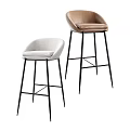 Modern Bar Stools With White And Brown Upholstered Seats And Black Metal Legs