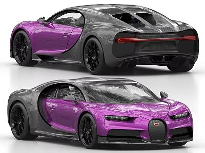 Purple Bugatti Sports Car Exterior Design With Front And Rear Views 3d model