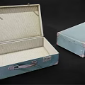 Light Blue Vintage Suitcases Open And Closed With Metal Locks Handles And Interior Lining