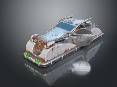Vintage Futuristic Car Model With Metallic Finish Unique Bodywork And Green Lights 3d model