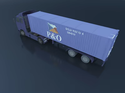 P&O Ocean Freight Purple Container Truck With Brand Logo Design Details 3d model