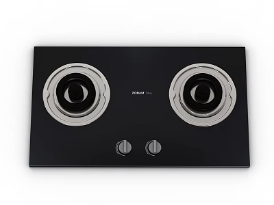 Sleek Black Gas Stove Cooktop With Two Burners And Knob Controls For Modern Kitchen 3d model