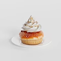 Delicious Cupcake Topped With Whipped Cream Caramel Drizzle And Sugar Sprinkles On White Plate