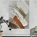 Abstract Oil Painting With White Gray Brown Orange Brushstrokes In Modern Living Room Decor