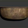 Household Brown Bowl Featuring Carved Patterns and White Rim for Daily Use