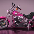 Pink Custom Motorcycle With Round Headlight Shiny Chrome And Black Leather Seat