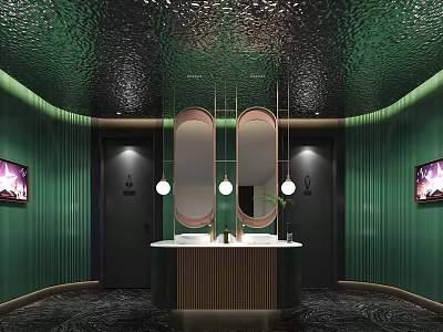 Other Restroom Interior With Green Walls Black Floor And Double Vanity Design 3d model