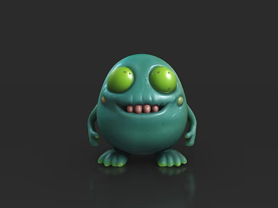 Cute Green Monster Doll With Big Green Eyes Smiling Mouth And Short Limbs 3d model