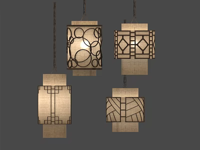 Stylish Hanging Lanterns With Geometric Patterns For Modern Home Decor 3d model