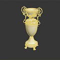 White Decorative Vase With Ornate Handles And Carved Floral Details On Pedestal Base