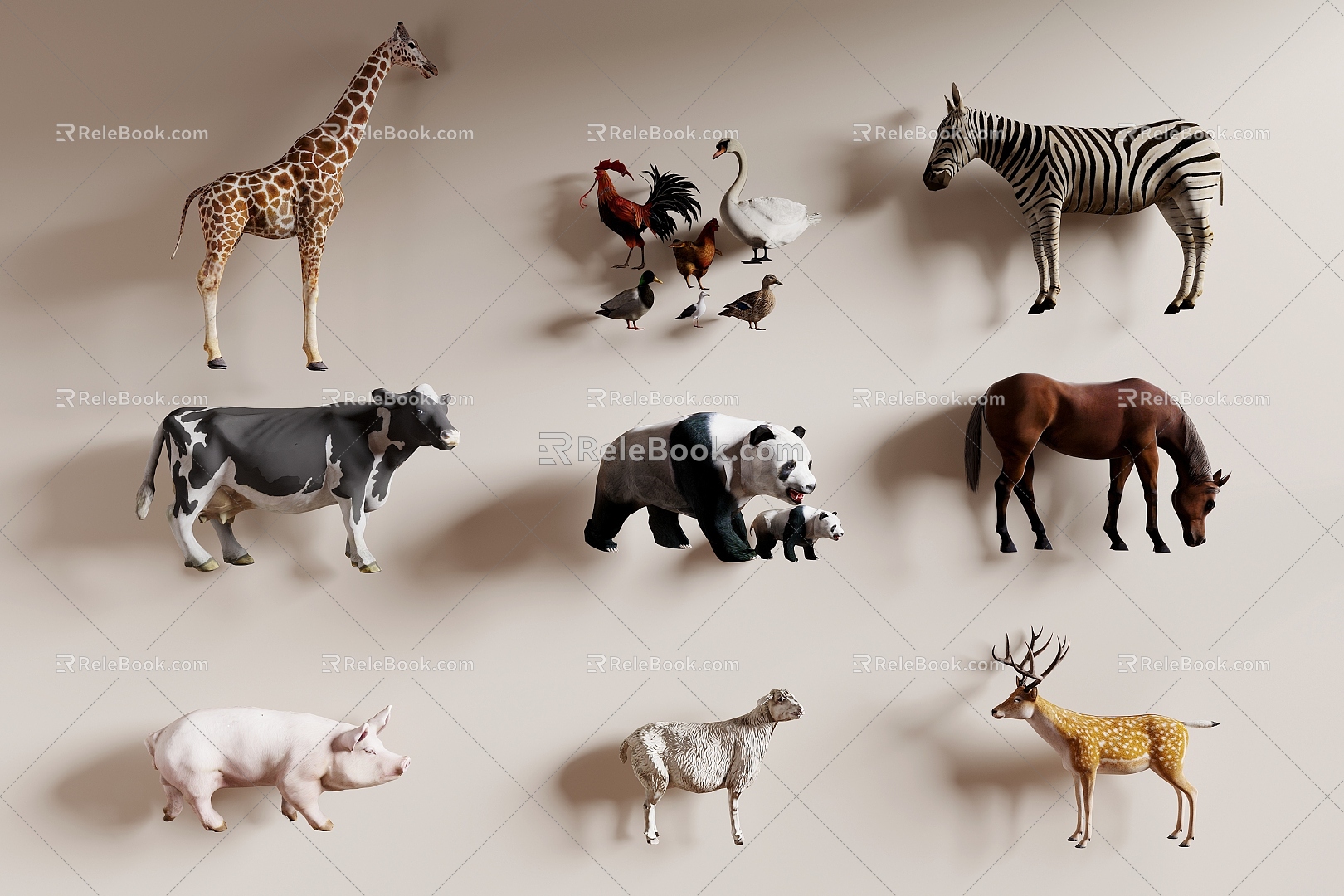 animal combination giant panda deer zebra giraffe pig poultry horse model