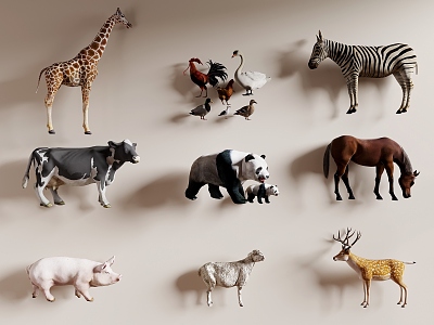 animal combination giant panda deer zebra giraffe pig poultry horse model