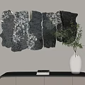 Modern Textured Black Silver Irregular Shape Wall Decor With Green Plant On Table 3d model