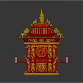 Intricate Plant Carvings Adorn Red And Gold Traditional Chinese Sedan Chair
