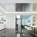 Modern Bright Blue Beauty Hair Salon Interior With Professional Hairdressing Stations And Glossy Marble Floors