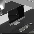 Sleek Apple Desktop Computer Setup With Monitor Keyboard Mouse On Modern Black Desk