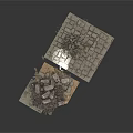 Modern Broken Stone Platform With Damaged Surface And Loose Rubble Pieces 3d model