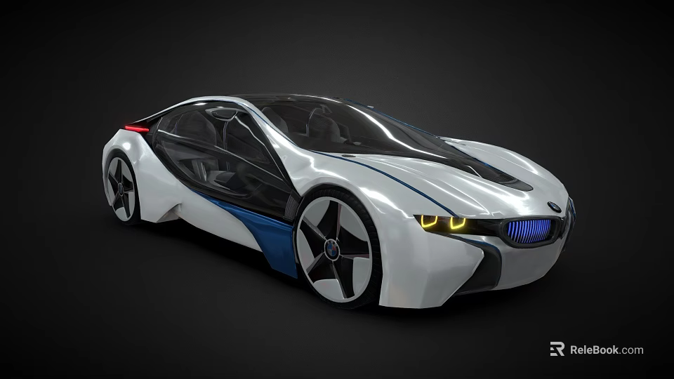 Electric Concept Car With Sleek White Body Blue Accents Futuristic Design And Unique Wheels 3d model 