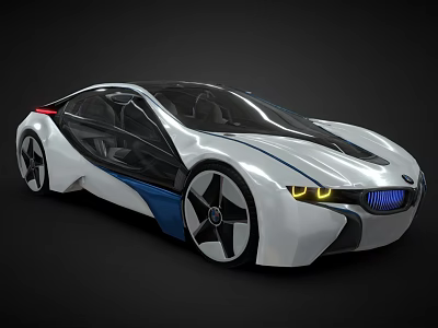 Electric Concept Car With Sleek White Body Blue Accents Futuristic Design And Unique Wheels 3d model