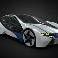 Electric Concept Car With Sleek White Body Blue Accents Futuristic Design And Unique Wheels