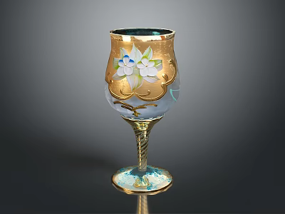 Decorative Glass Goblet With Floral Patterns Gold Accents And Twisted Stem Design For Home Decor 3d model