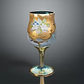 Decorative Glass Goblet With Floral Patterns Gold Accents And Twisted Stem Design For Home Decor