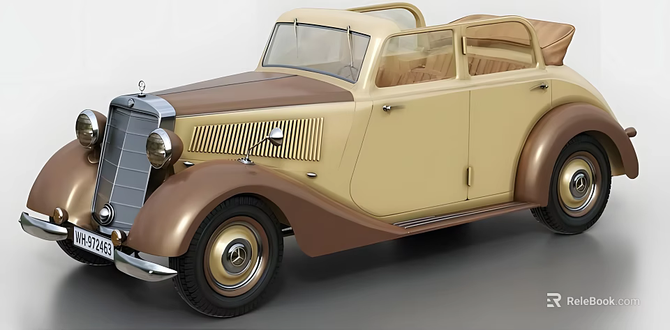 Classic Vintage Car With Beige And Brown Exterior Retro Grille And Chrome Details 3d model 