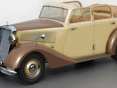 Classic Vintage Car With Beige And Brown Exterior Retro Grille And Chrome Details 3d model