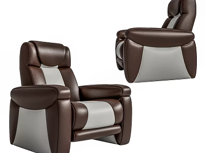 Comfortable Modern Single Seater Leather Sofa With Brown And Gray Upholstery Design 3d model
