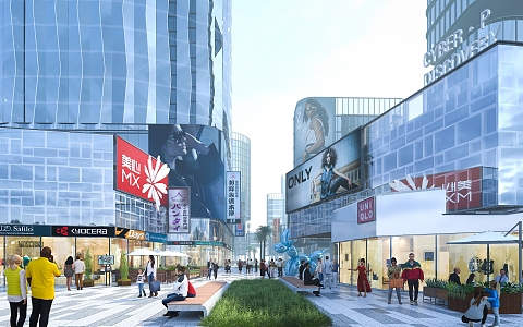 Modern Commercial Street City Ecological Business Future Young Vitality Commercial Busy Commercial Street Hong Kong-style Commercial Street Background 3d model