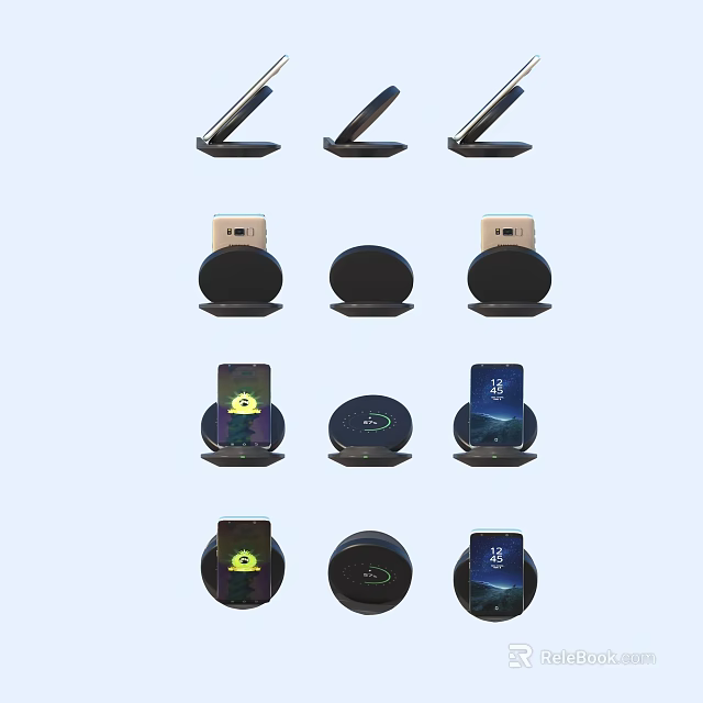 Daily Life Essential Wireless Chargers With Phones On Multiple Charging Pads Displaying Status 3d model 