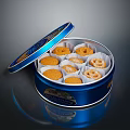 Various Shaped Cookies Inside Blue Tin Box With Open Lid 3d model