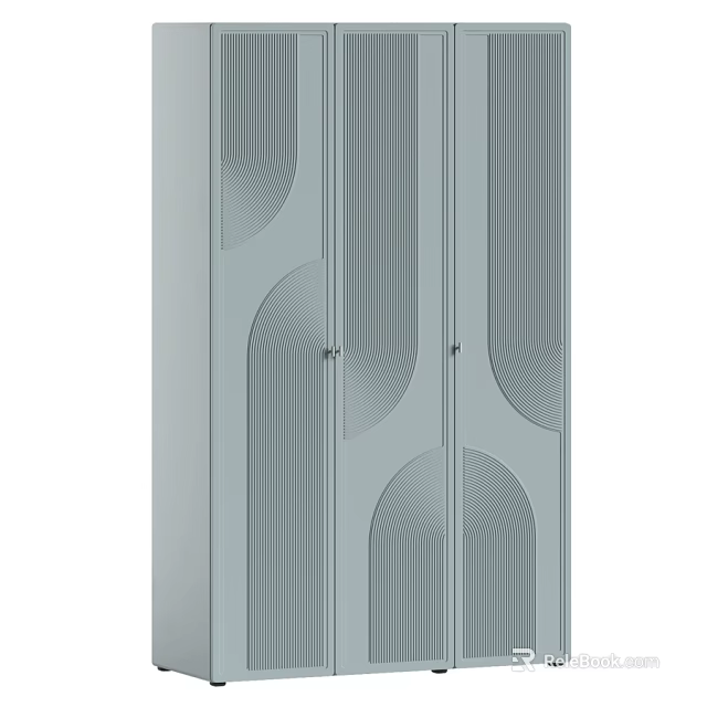 Modern Minimalist Light Grey Chest Of Drawers With Elegant Embossed Arch And Vertical Groove Design 3d model 