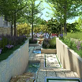 Scenic Park Landscape With Lush Green Trees Stone Path And Colorful Flower Beds