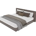 Modern Double Bed With Upholstered Headboard Soft Pillows And Blanket 3d model
