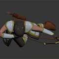 Archer Character In Dynamic Jumping Pose With Bow And Decorative Armor Outfit 3d model