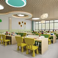 Bright Kindergarten Interior With Green Chairs Colorful Tables Small Beds Sun And Tree Decorations