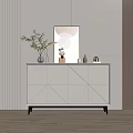 White Console Table with Vase Statue Artwork and Decorations in Modern Entryway 3d model