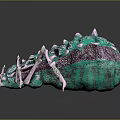 Commercial Equipment with Turquoise Body Purple Spikes Mechanical Legs Glossy Surface and Reflective Finish