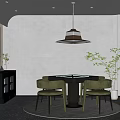Modern Hotel Mahjong Room With Round Table Green Chairs Pendant Lighting And Decorative Painting