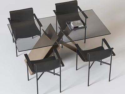 Elegant Modern Luxury Dining Table With Sleek Metal Frame And Leather Chairs 3d model
