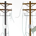Different Types Of Roadside Utility Poles With Electrical Wires And Transformers