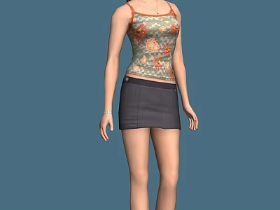 3D Game and Film Character Wearing Floral Pattern Spaghetti Strap Top and Dark Skirt 3d model