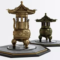 Chinese Style Pagoda Shaped Decorative Ornament Set With Metal Craftsmanship And Hexagonal Base