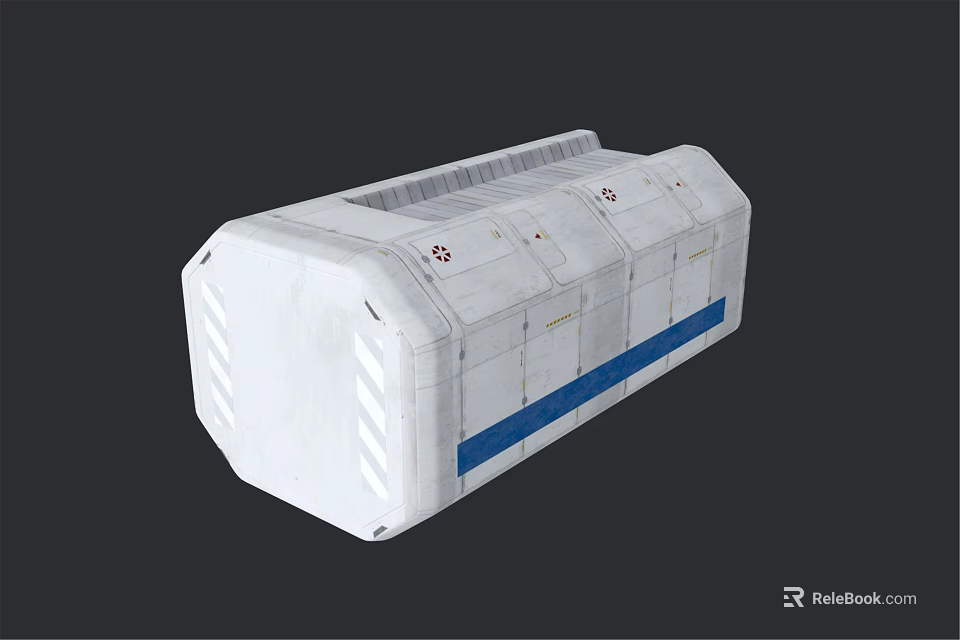 White Space Station Module With Blue Stripe And Aerodynamic Panel Design 3d model