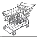 Public Facility Shopping Cart Featuring Metal Frame Red Accents And Rolling Wheels