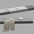 Gray Upholstered Modular Sofa Bench With Knitted Blanket And White Object 3d model