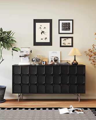 Modern Middle Ancient Style Entrance Side Cabinet Bucket Cabinet Potted Plant Green Plant Coffee Machine Decoration Combination 3d model